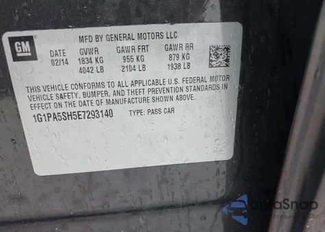 2014 Chevrolet Cruze Ls Auto из США, поврежденный, VIN 1G1PA5SH5E7293140